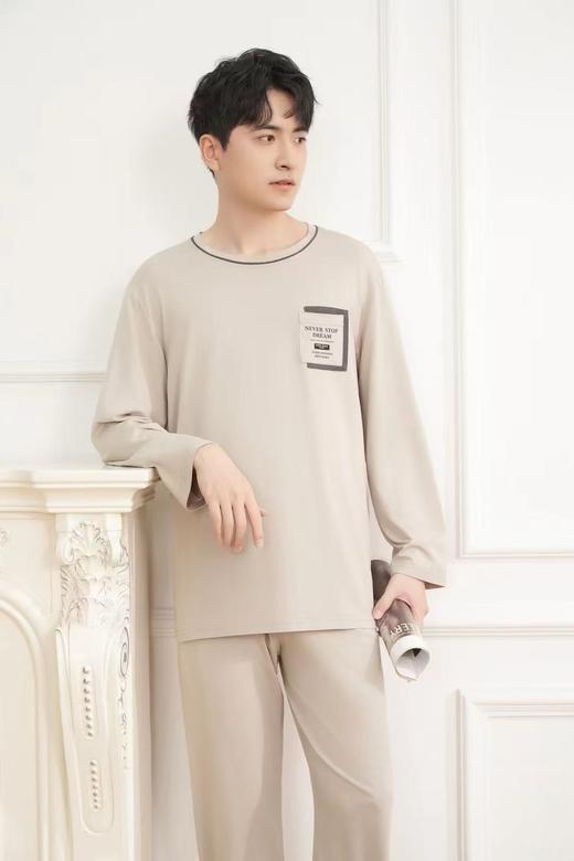 长袖长裤丝光棉圆领套装男款睡衣舒适透气1415317 商品图0