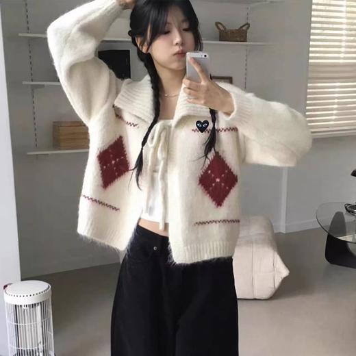 D121102左胸口红色爱心小刺绣费尔岛高领针织衫开衫外套 商品图3