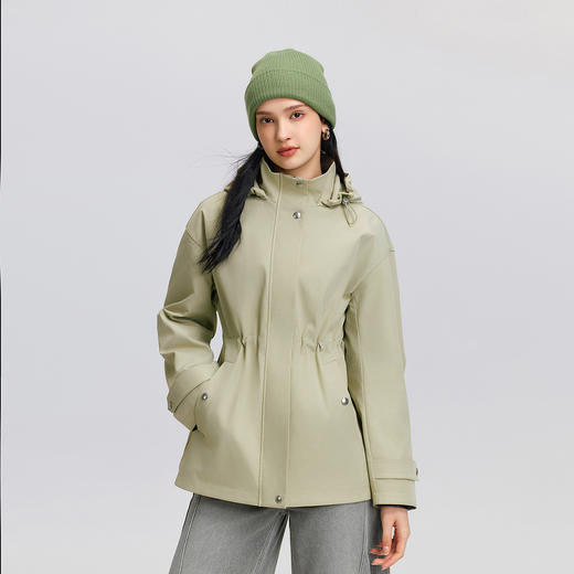 都市护身服|森马外套女春季中长款三防防风连帽落肩收腰通勤夹克 商品图2