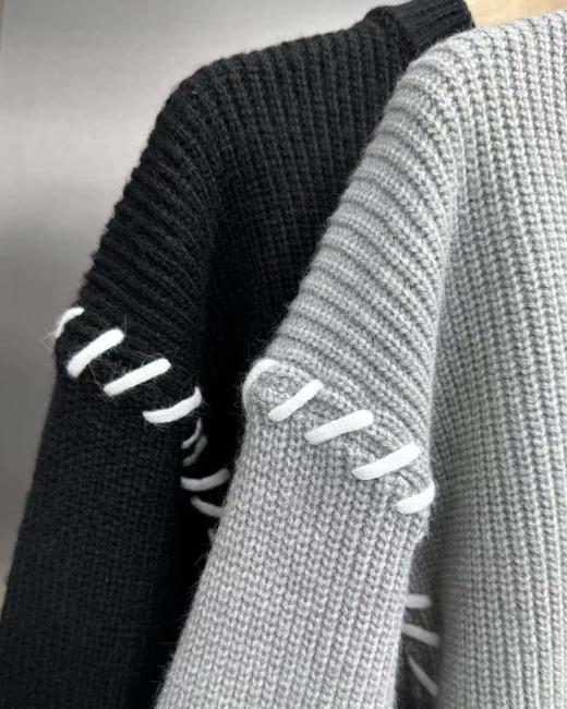 D121122新款提花宽松阔版秋冬针织衫长袖套头毛衣男女同款 商品图7