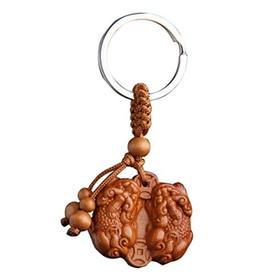 桃木双貔貅汽车钥匙扣