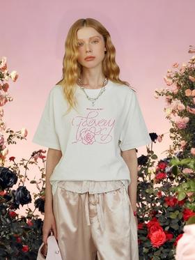 IDEVERRAY夏季新款艺术玫瑰花印情侣装短袖T恤男女同款圆领上衣19B012-ID25SSWDT902