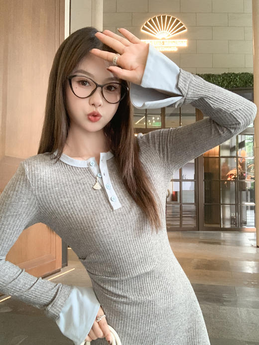 <曾小咸推荐>现货秒杀！微信超特价！撞色针织长袖连衣裙 日常199.99 立减100 秒杀99.99！！ 商品图9