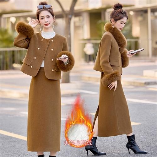 HR ZYQF31小香风套装羽绒服外套配半身裙两件套配真狐狸毛 商品图2