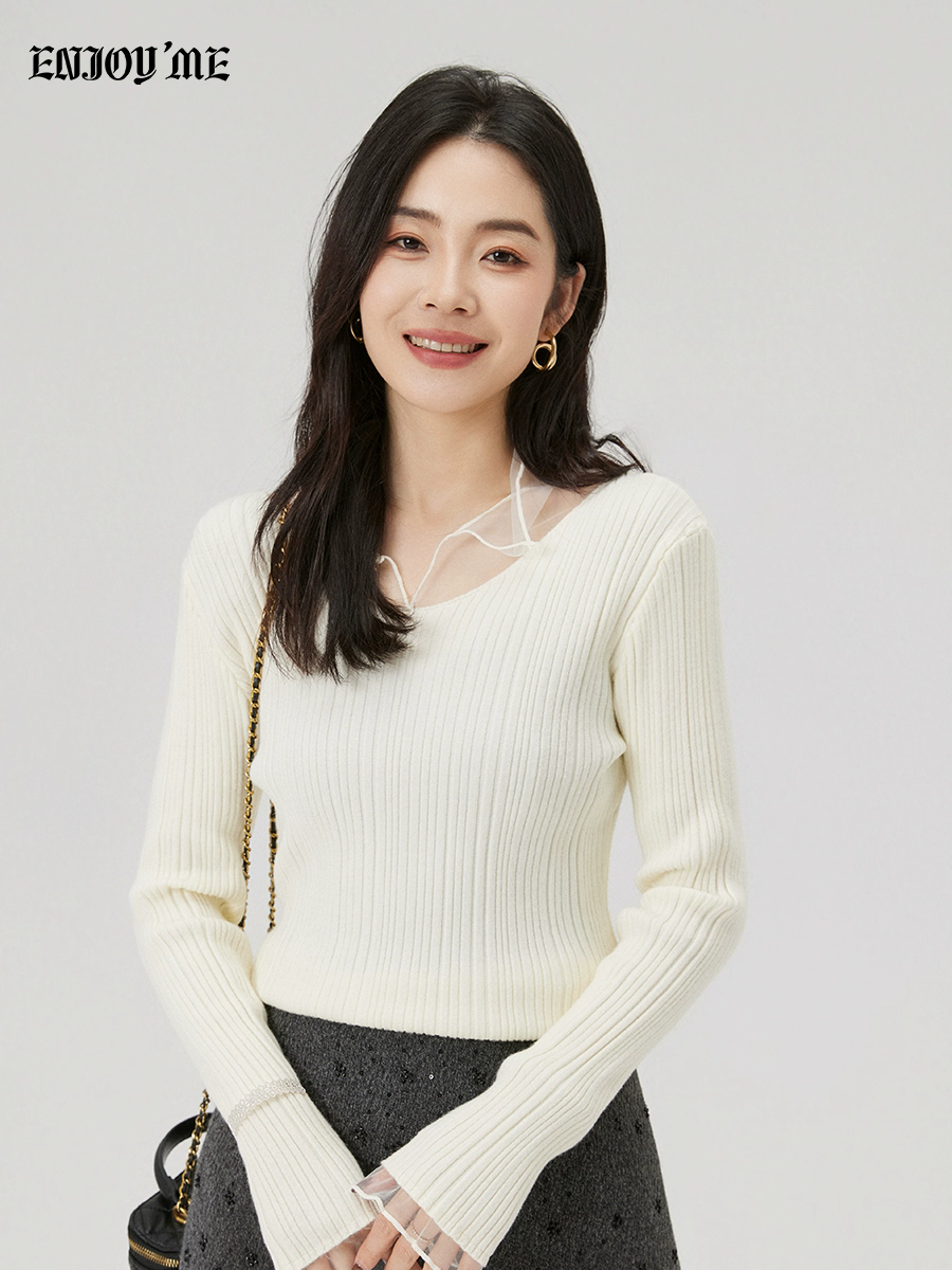 【门店同款】ENJOY冬季“暖冬软糖”法式拼纱针织上衣 168093132