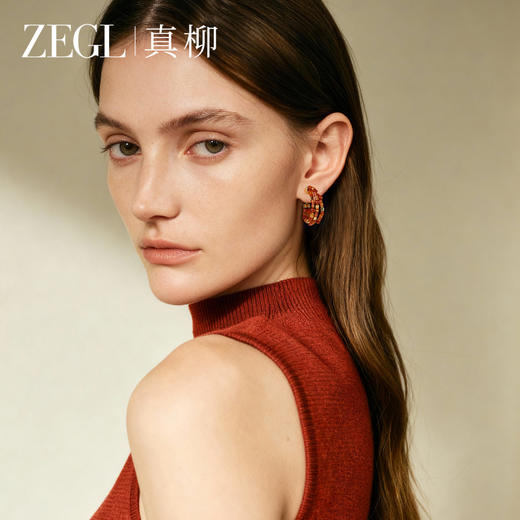 ZEGL设计师晚霞系列红玛瑙圈圈耳环新款女气质耳钉复古秋冬耳饰 商品图3