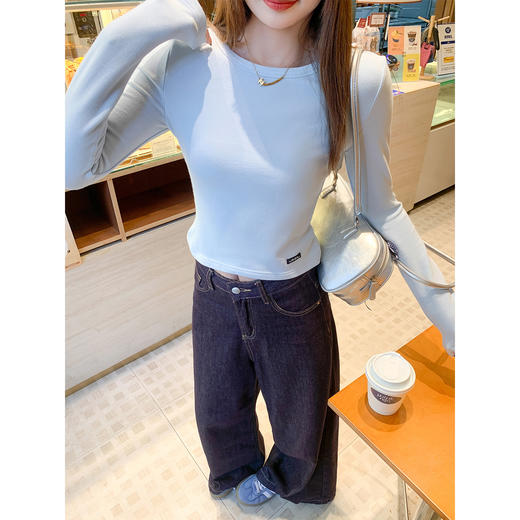 <曾小咸推荐>现货秒杀 ！微信超特价！韩系蓝色圆领短款磨毛长袖 日常109.99 立减60 秒杀49.99！！ 商品图3