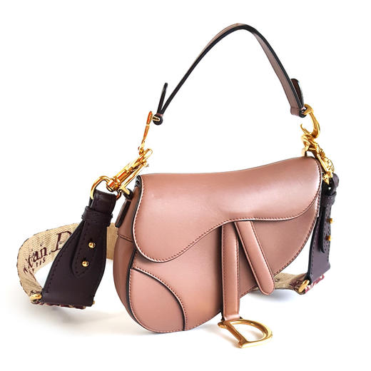 【95新】Dior迪奥Saddle小号豆沙色全皮重工宽肩带马鞍包手提单肩包女士 071225NJS08 商品图1