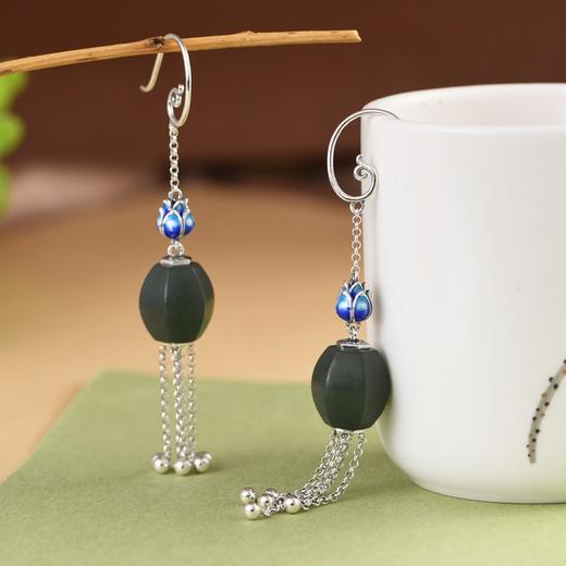 【涟漪清奏】S925银景泰蓝莲花青玉珠长流苏耳坠【SCH-TRS31852】 商品图2