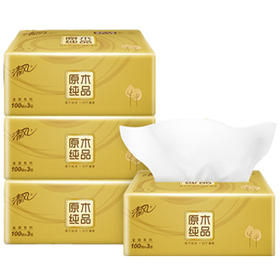 清风 100%原生木浆面巾纸100抽4包