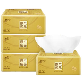 清风 100%原生木浆面巾纸100抽4包 商品图0