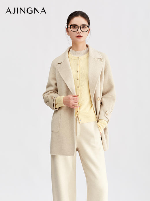 【商场同款】阿菁娜冬季新款通勤大衣微落肩直筒双排扣西装领 感挺括耐穿A30D511103 商品图4