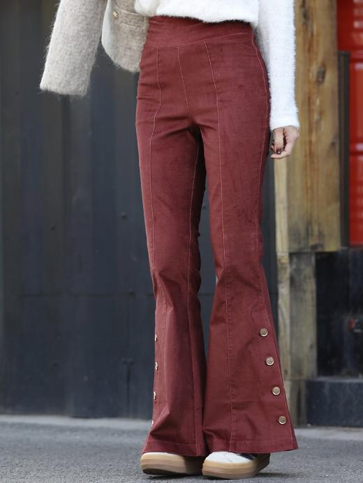 TYNVIE 金扣明线喇叭裤 - 砖红色 商品图1
