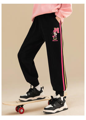 迪士尼冬装女童加绒裤子冬季洋气2023新款秋冬款儿童一体绒运动裤