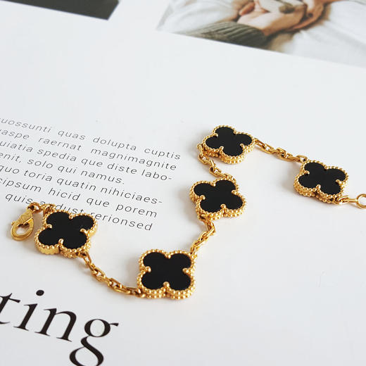 【95新】VCA梵克雅宝Vintage Alhambra系列VCARA4130018K黄金镶黑玛瑙四叶草黑五花手链链长约19cm女士 281125TJ42 商品图3