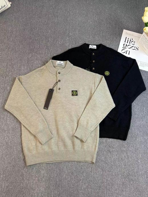 D121131新款慵懒随性羊绒针织衫宽松圆领半开纽扣设计毛衣 商品图0