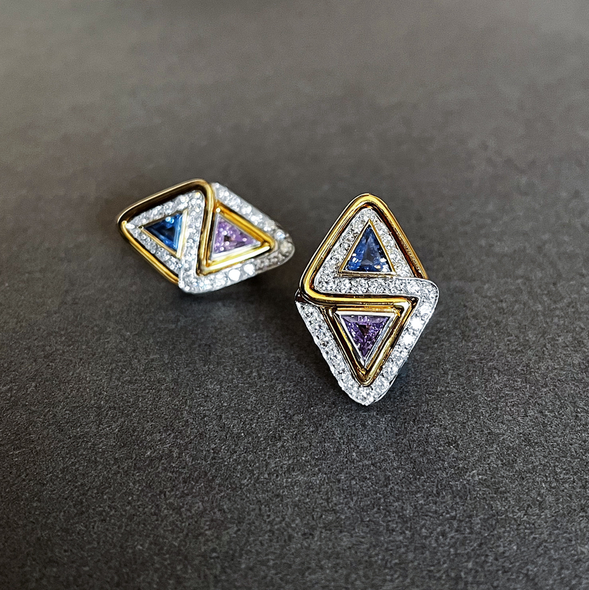 VINTAGE系列 18K和铂金镶钻石和蓝宝石 耳饰