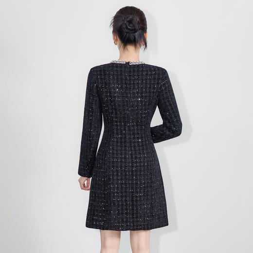 「高货wl」全新升级【铂金会员367/天猫499/差价132】(10325)洛诗琳2025秋冬气质珠片小香风雪尼尔粗花呢A字连衣裙女 商品图1