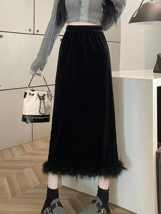 D121146时尚百搭加绒拼接半身裙女秋冬装气质显瘦直筒裙子 商品图1