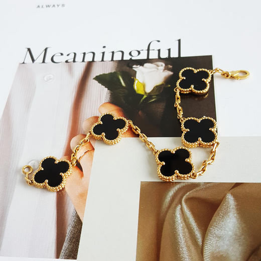 【95新】VCA梵克雅宝Vintage Alhambra系列VCARA4130018K黄金镶黑玛瑙四叶草黑五花手链链长约19cm女士 281125TJ42 商品图4