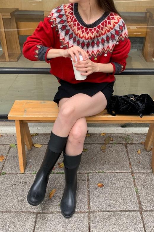 Stay2Weeks 圣诞红色提花软糯休闲羊毛毛衣 22003 商品图1