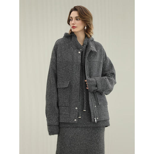 COCOBELLA高智通勤亮丝休闲外套中长款女秋毛呢大衣WL3001 商品图1