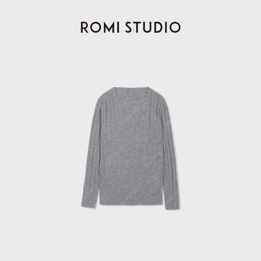 ROMI STUDIO“优雅舒适”100%羊毛坑条立体V领套头毛衫 RWDSS61819 商品图0