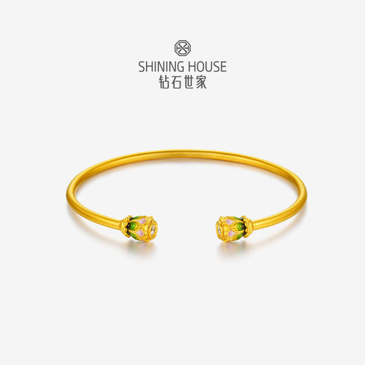 【福佑神护系列】钻石世家  古法黄金莲花珐琅彩绘开口镯  钻石手镯 足金黄金手镯【黄金产品不支持无理由退换货】预计3-5天发货） 商品图0