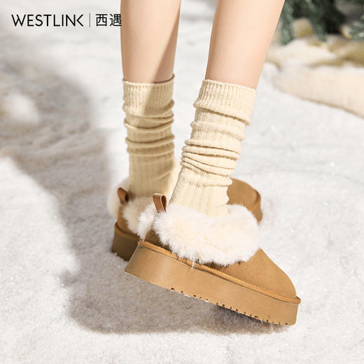 西遇低帮厚底雪地靴女冬季新款保暖加绒加厚毛毛鞋面包棉鞋子V2457337 商品图1