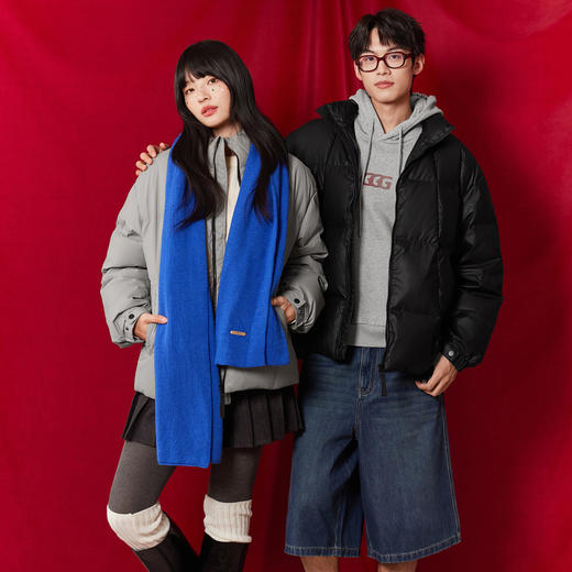 【2色可选】gxgjeans男装 
 冬季热卖PU革黑色立领短款羽绒服 商品图1