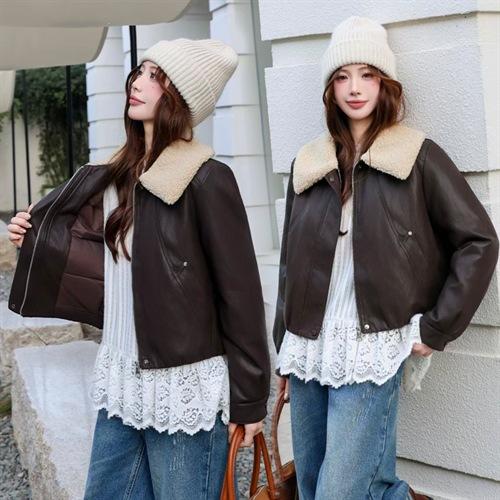 HR YYG83021街头风外套时尚休闲加棉保暖皮衣皮棉夹克 商品图1