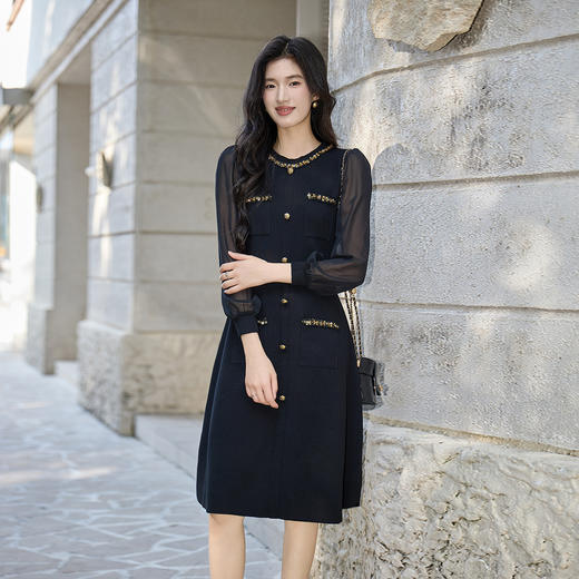 奢姿大码女装2025秋季新款时尚减龄圆领连衣裙胖妹妹气质优雅裙子9853853647 商品图1