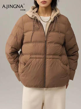 【结构撞色】阿菁娜冬季新款结构撞色羽绒服短款连帽设计显高宽松慵懒感F30D216029