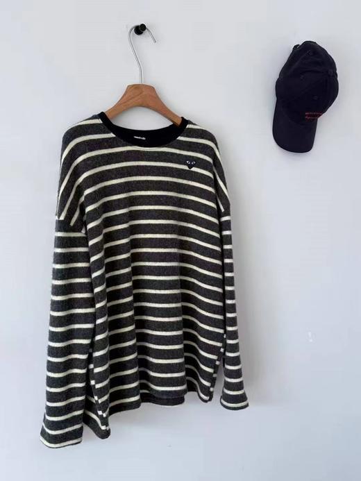 D121163超显瘦的撞色条纹兔绒加厚冬季长袖T恤 商品图1