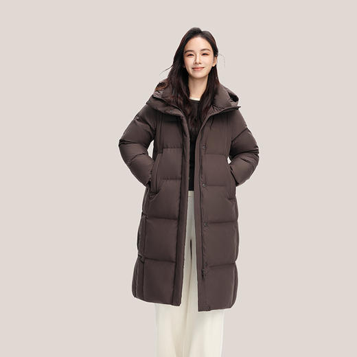 【女款】个调 2025冬季新款羽绒服女宽松连帽长款过膝外套19033 尺码155-170 颜色米灰色、咖啡色、黑色 商品图0