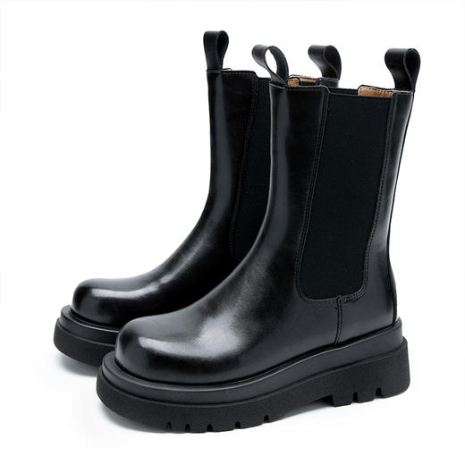 西遇厚底切尔西靴女冬季新款英伦黑色小个子增高显瘦短靴子V0057360 商品图4