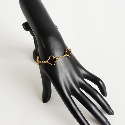 【95新】VCA梵克雅宝Vintage Alhambra系列VCARA4130018K黄金镶黑玛瑙四叶草黑五花手链链长约19cm女士 281125TJ42 商品图6