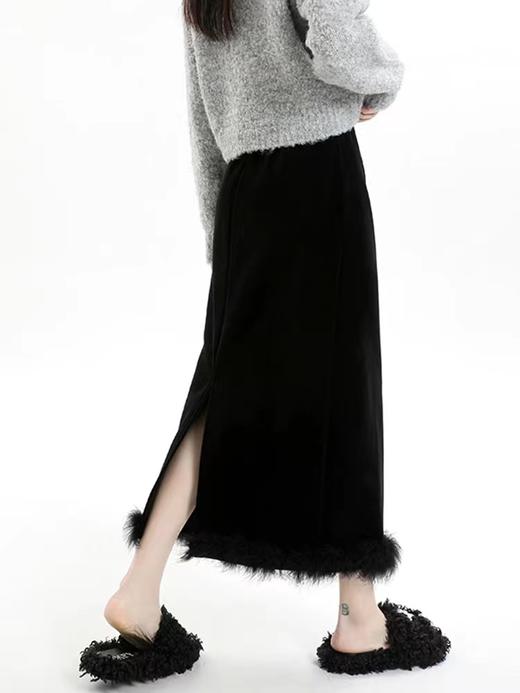 D121146时尚百搭加绒拼接半身裙女秋冬装气质显瘦直筒裙子 商品图6