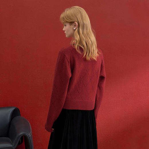 西遇氛围感套装女冬季新款菱格蝴蝶结针织衫搭丝绒半身裙V4255435/V4255436 商品图4