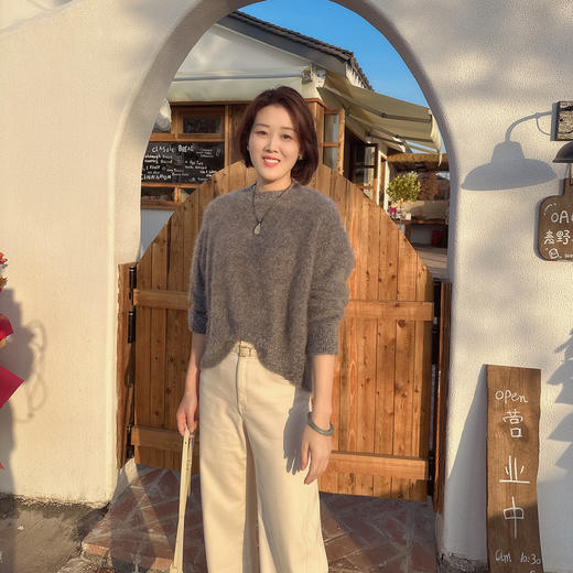 火桐hooton 格雷系 珠片山羊绒拉绒圆领套头衫85803 商品图4