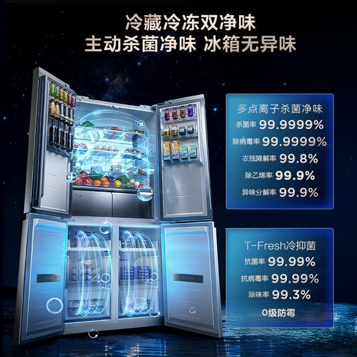 【新品上市】TCL 双磁鲜515升十字门深冷磁鲜双系统双净味零嵌冰箱新一级R515T11N-UQS 商品图5