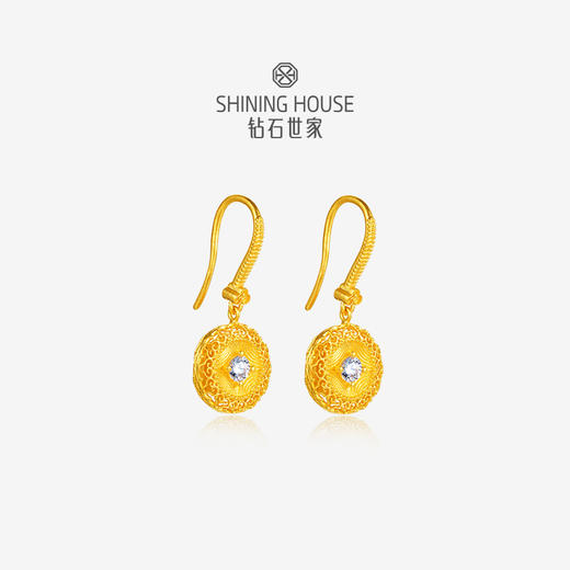 【巳来运转系列】钻石世家 如意罗盘耳环 足金钻石耳环 以象征财运富贵长寿的灵蛇纹融入吉祥元素，黄金与钻石的时尚设计寓意金蛇庇护，蛇来运转【黄金产品不支持无理由退换货】预计3-5天发货 商品图0