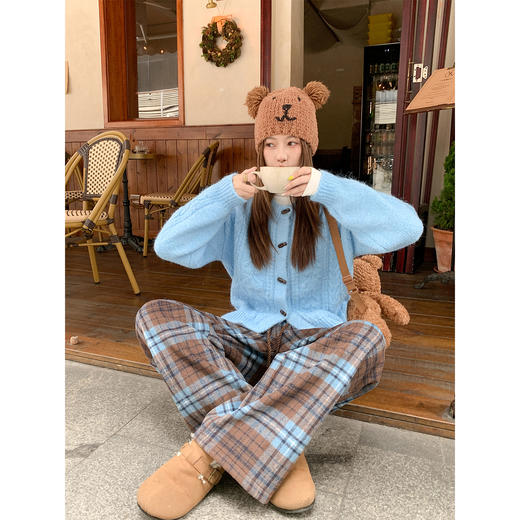 <曾小咸推荐>现货秒杀 ！微信超特价 复古格子直筒加绒休闲裤 日常209.99 立减100 秒杀109.99！！ 商品图4