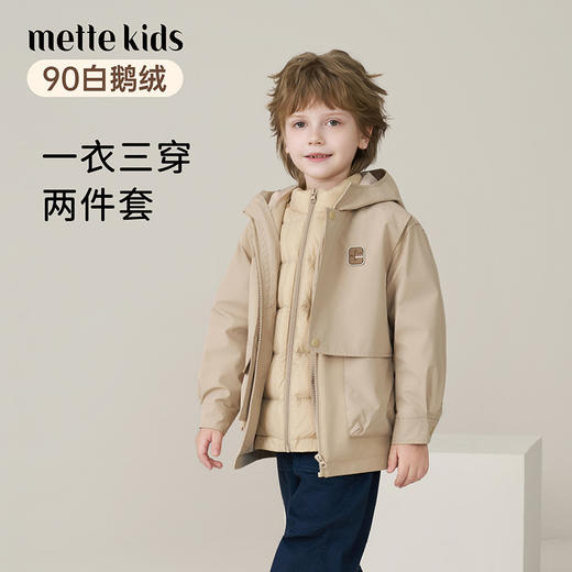 【鹅绒】儿童羽绒服2025秋冬款男童连帽三合一冲锋衣外套夹克风衣 商品图0
