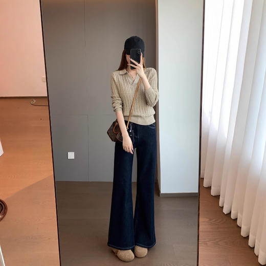 立体剪裁！2025四面弹做旧复合加绒修身塑形高腰直筒喇叭牛仔裤！ 商品图3