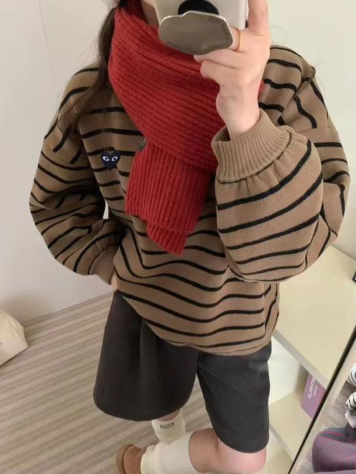 D121105基础款慵懒休闲风格细横条纹圆领针织衫女款 商品图7