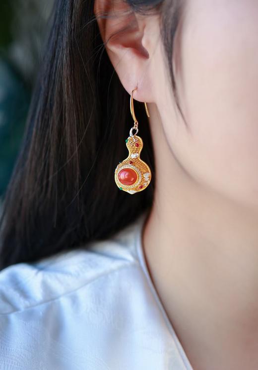 招财纳福 南红掐丝葫芦耳环 JD 商品图0