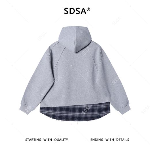 F7271SDSA秋冬新款痞帅男装复古解构格子拼接假两件连帽卫衣宽松休闲 商品图4