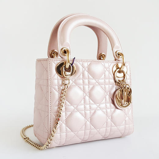 【95新】Dior迪奥LADY DIOR系列珠光粉三格戴妃链条包手提单肩包女士 261125AK15 商品图1