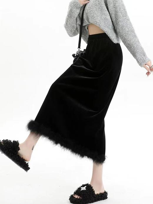 D121146时尚百搭加绒拼接半身裙女秋冬装气质显瘦直筒裙子 商品图4